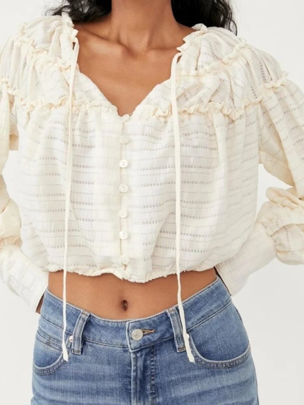 Free People Ivory Hailey Crop Long Sleeve Blouse S NWT